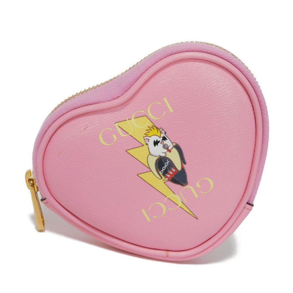 GUCCI グッチ ばなにゃ ハートシェイプ コインケース バナナ ボルト イナズマ 稲妻 パステル キーリング ゴールド 小銭入れ 財布 ロゴ ライトピンク コインケース 701062 U22AG 5964