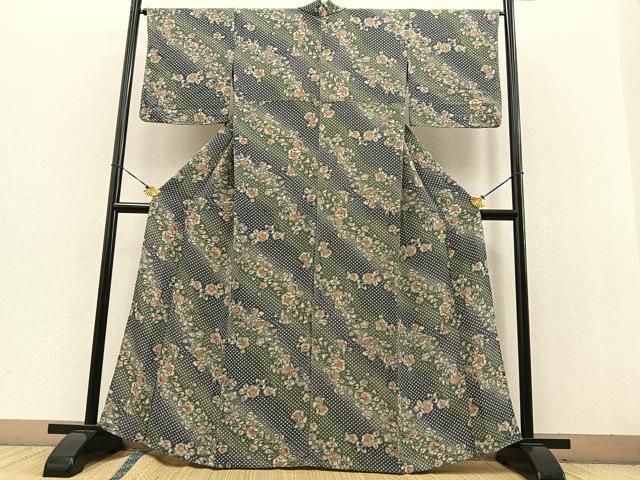 平和屋着物▽上質な小紋　単衣　辻が花　手描き　暈し染め　鬼しぼ縮緬　正絹　逸品　BAAS1814ow 平和屋着物▽上質な小紋 単衣 辻が花 手描き 暈し染め 鬼しぼ縮緬 正絹