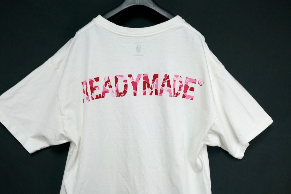 コラボ【エイプ】×レディメイド 半袖Tシャツ ロゴ 綿 ホワイト A BATHING APE アベイシングエイプ READYMADE レディメイド PACK