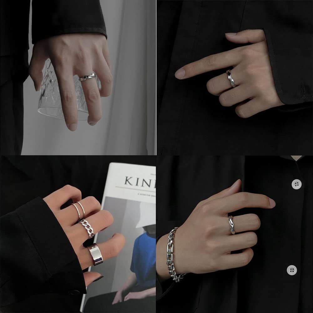  レディース メンズ ファッションリング セット 調節 リング おしゃれ 入り シンプル 指輪 シルバー YFFSFDC リング アクセサリー