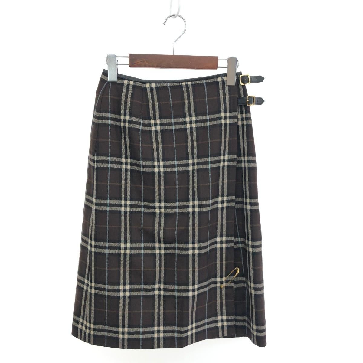 BURBERRY LONDON バーバリーロンドン ラップスカート サイズ 38 チェック柄|クリップ付 FXA43-073 ブラウン レディース | 240001161911