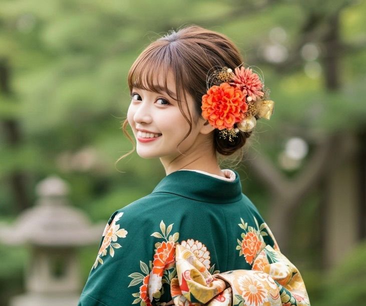 和装髪飾り ダリア リボン 可愛い 成人式 かんざし パール オレンジ