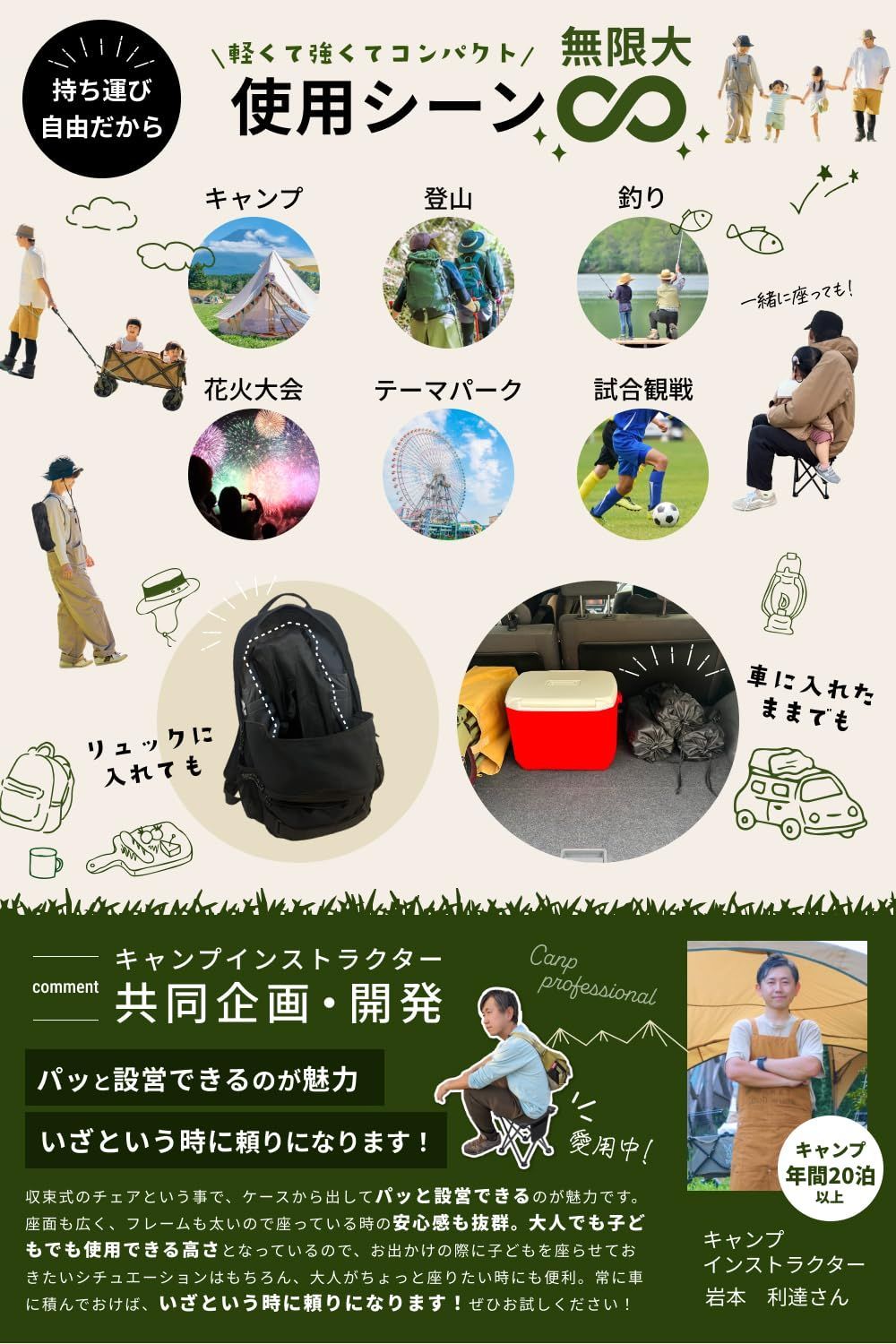 【新着商品】折りたたみ椅子 アウトドアチェア コンパクトイス 【所ジョージの世田谷ベース掲載】 ［耐荷重200kg認定の『軽量』&times;『楽々』折り畳み椅子］ (ブラック1)
