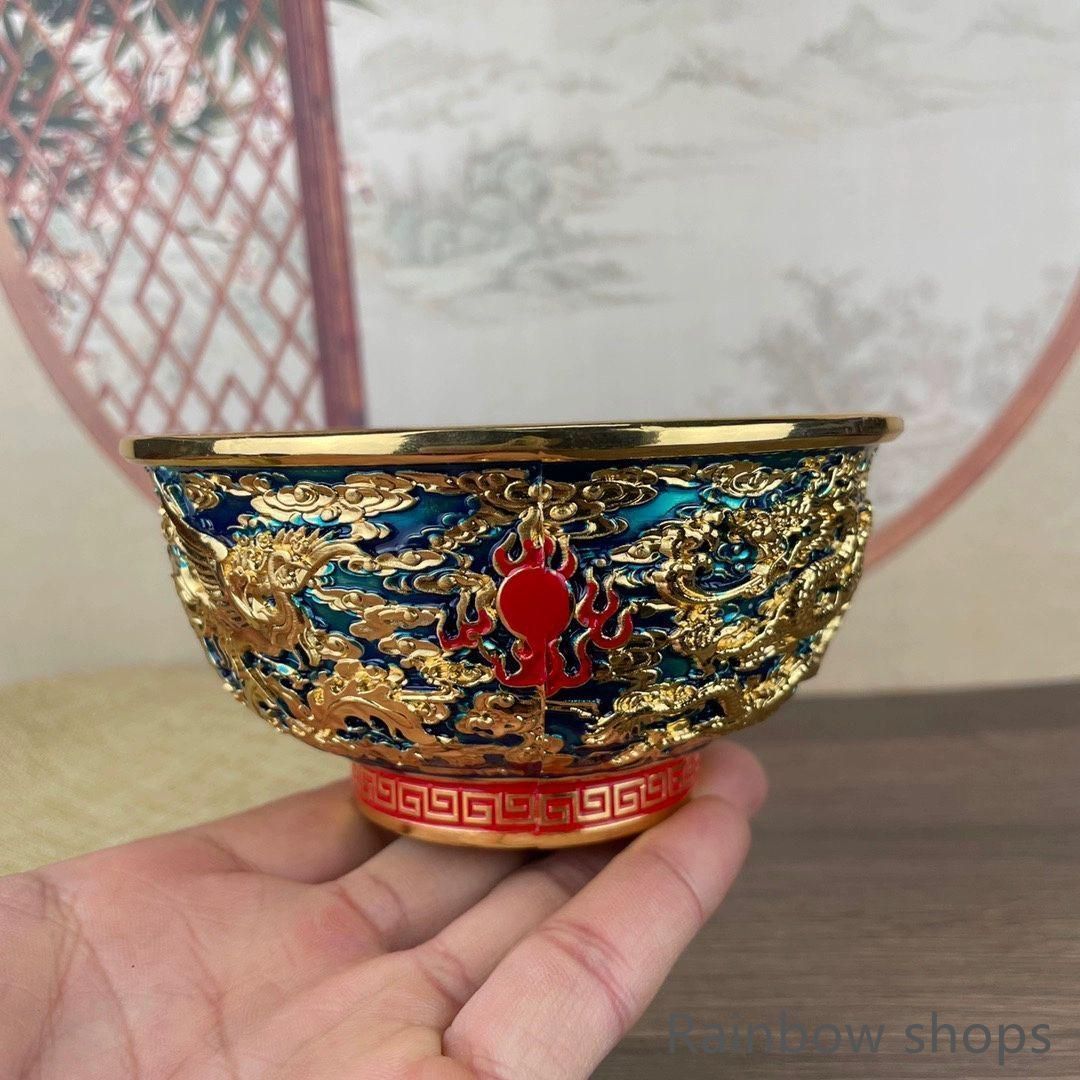 銅製 清乾隆竜鳳茶器 湯飲み 装飾品 現代工芸品 美術品 置物 新品未使用】竜騰盛世撚糸琺瑯・金碗 龍鳳呈祥 装飾品 現代工芸