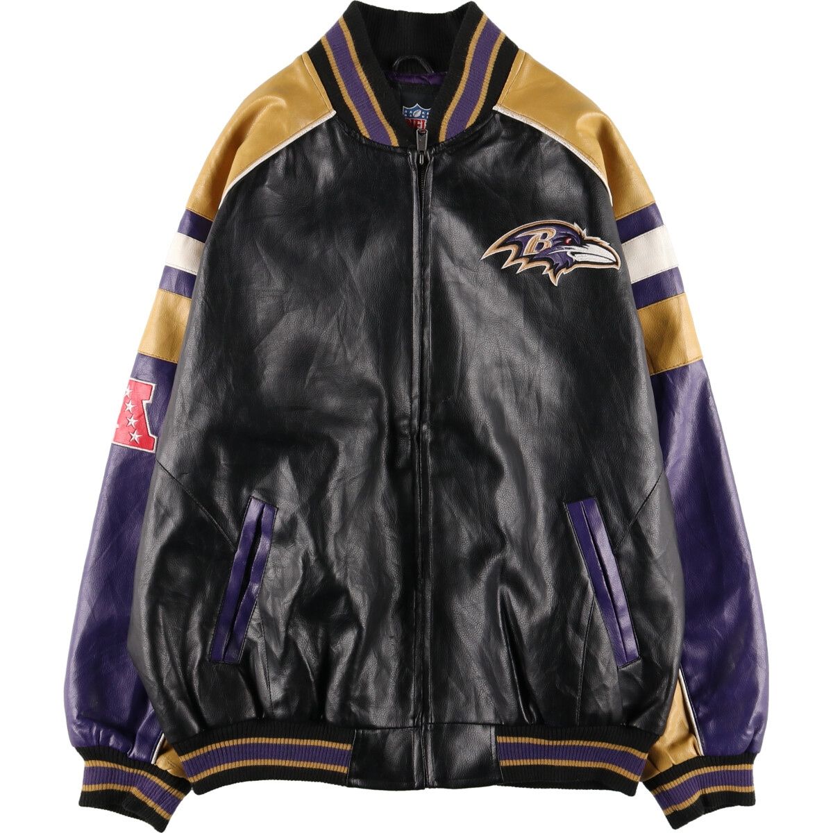 古着 NFL BALTIMORE RAVENS ボルチモアレイブンズ フェイクレザー 