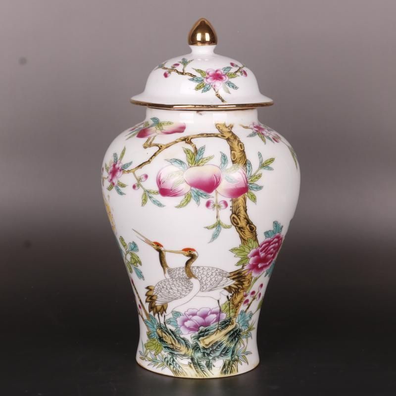 清乾隆粉彩福寿桃紋将軍缶 景徳鎮 陶磁器 装飾品 現代工芸品 美術品 置物 清乾隆粉彩福寿桃紋将軍缶 景徳鎮 陶磁器 装飾品 現代工芸品
