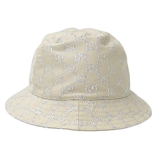 GUCCI 帽子 可愛い レディース GGラメ ホワイトシルバー　Ｍ GUCCI 帽子 可愛い レディース GGラメ ホワイトシルバーM