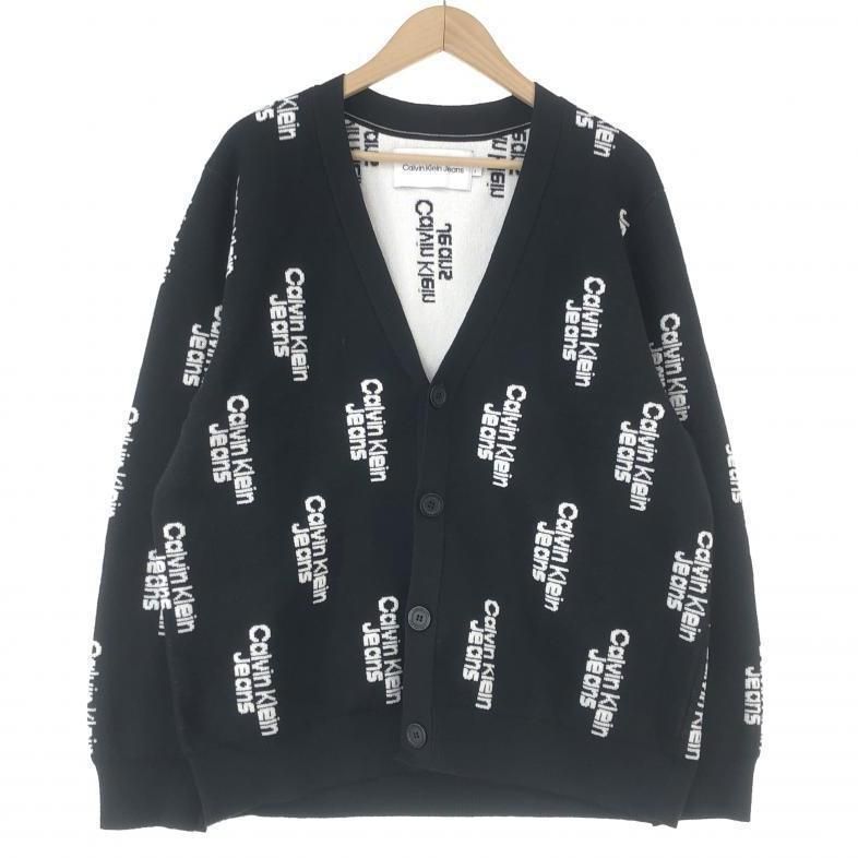 【】Calvin Klein Jeans オールオーバーロゴニットカーディガン S ブラック カルバンクラインジーンズ[10]