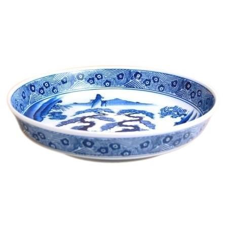 有田焼 染付 山水 ドラ鉢 山徳窯 盛鉢 尺2寸 12号（36cm）鉦鉢 盛皿