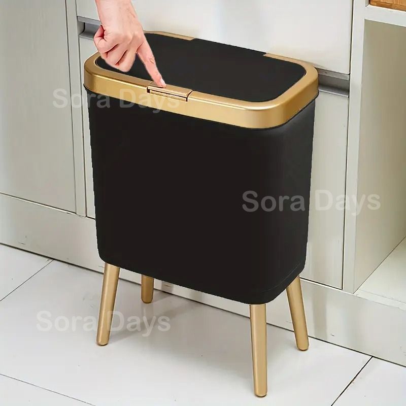 ゴミ箱 ダストボックス 蓋付き プッシュ式 脚付き モダン おしゃれ インテリア 北欧 袋が見えない 隠せる 省スペース スリム 高さあり ゴールドアクセント ツートンカラー グリーン ブラック ホワイト プラスチック 15L 33.2×19.6×48.5cm