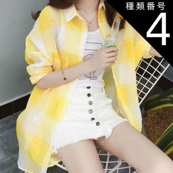 種類4：ブルー/XL チェックシャツ オーバーサイズ トップス シャツ 袖あり 長袖 襟付き 前開き かわいい シンプル カジュアル おしゃれ お洒落 こなれ感 ラフ メンズライク ボーイッシュ 抜け感 チェック柄 春 夏 10代 20代 30代 公園デビュー