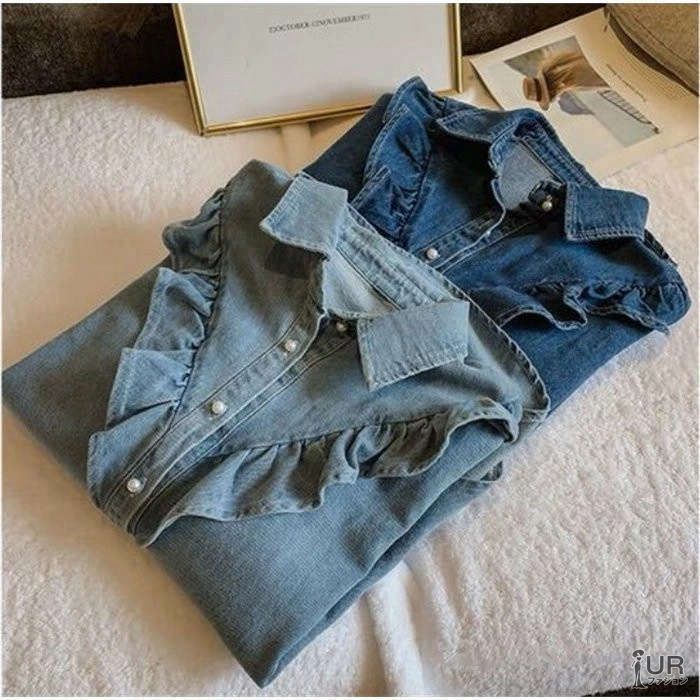 デニムシャツ レディース 大きいサイズ きれいめ 40代 春秋 上品 長袖 ブラウス デニム シャツ トップス フレア デニムカーディガン 韓国風  カジュアル デニムシャツ レディース 大きいサイズ きれいめ 40代 春秋 上品