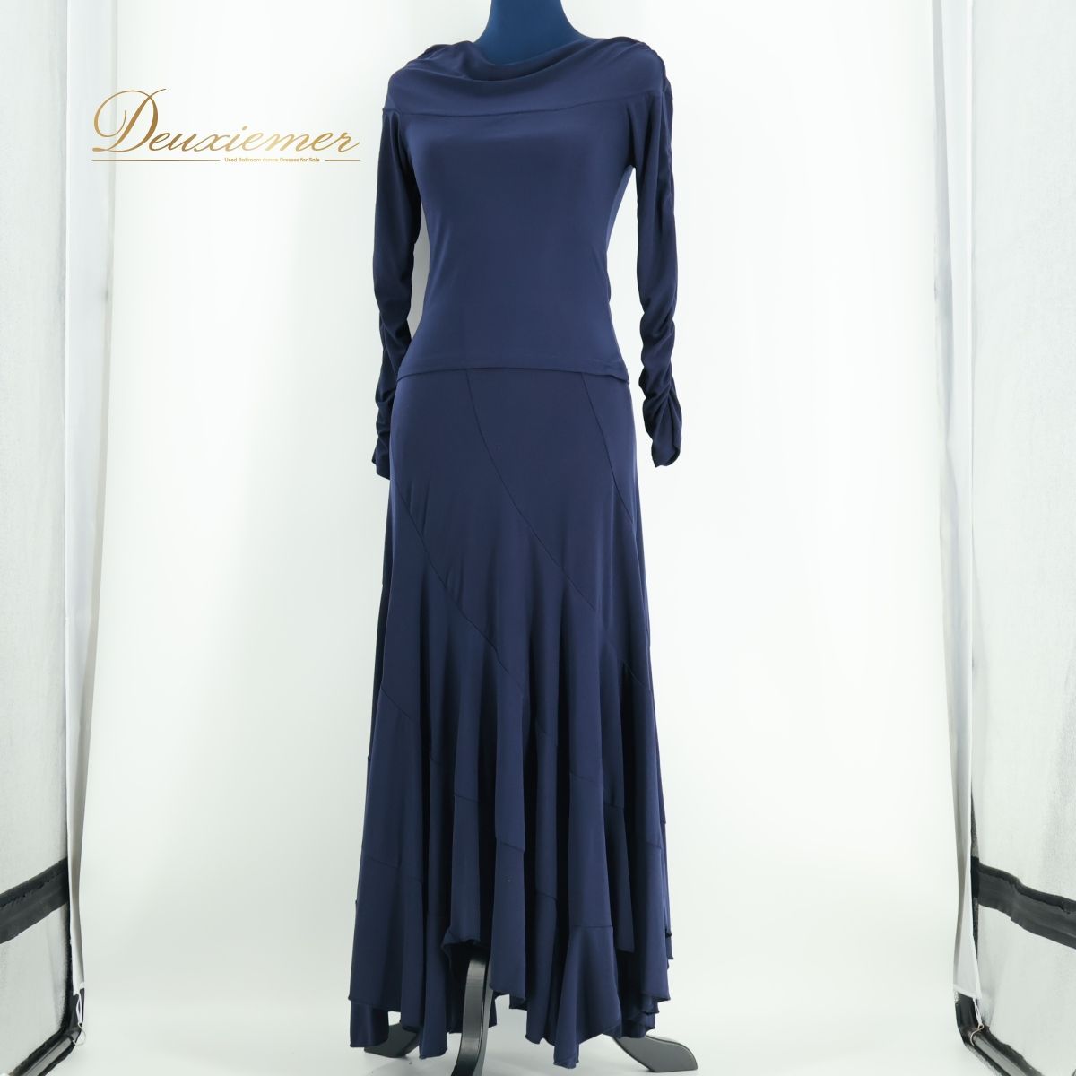 【美品 社交ダンス衣装】上下セット トップス スカート ACROSS 青 黒 美品 日本製社交ダンス衣装】上下セット トップス スカート