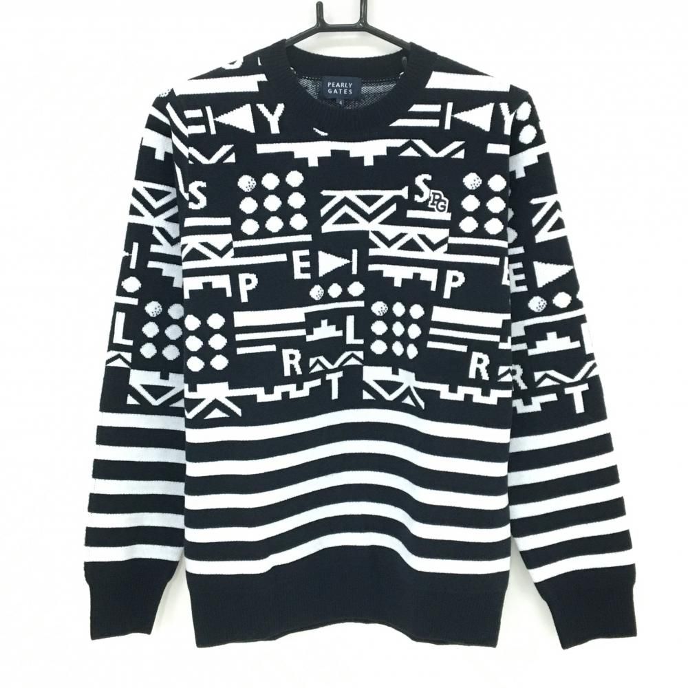 パーリーゲイツ セーター 黒×白 総柄 ニット メンズ 4 M ゴルフウェア PEARLY GATES