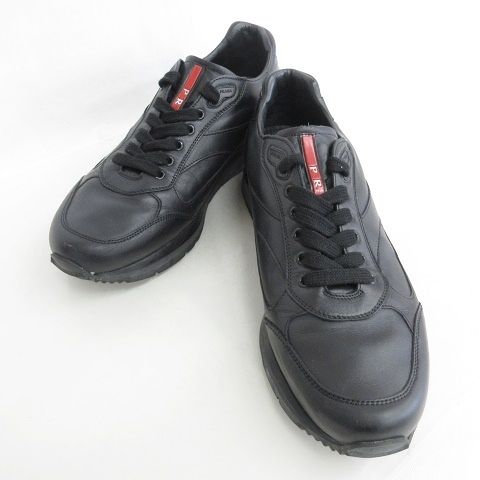 PRADA プラダ　ブラックレザー スニーカー サイズ6.5プラダスポーツ 定価16万】プラダスポーツ トブラック レザー スニーカー - メルカリ