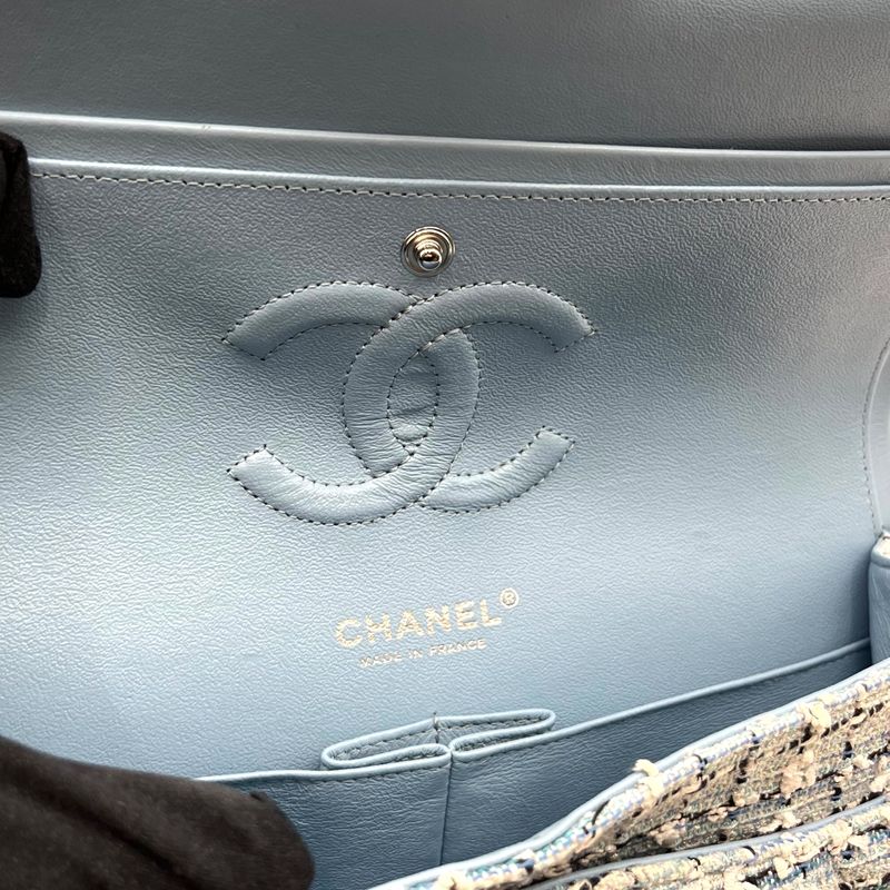シャネル CHANEL マトラッセ25 A01112 ブルー シルバー金具 ツイード  