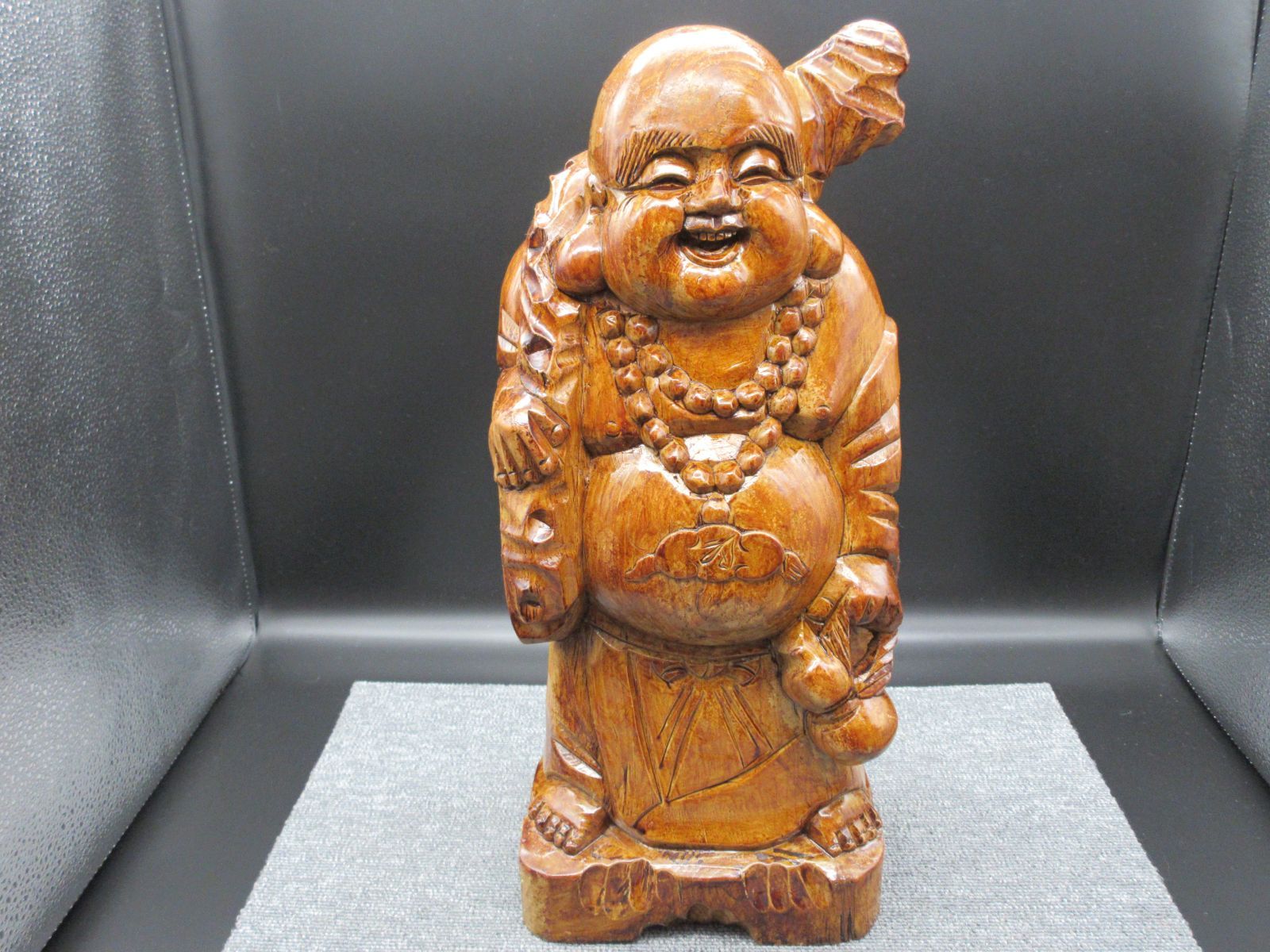 縁起物 木彫 布袋様 全高33.5㎝ 全幅38cm 置物 七福神 オブジェ 札幌市 