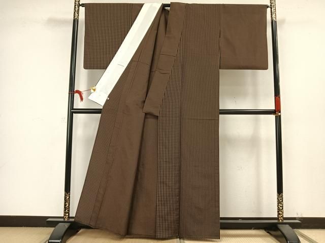 平和屋着物▽訪問着　単衣　お召地　片身変わり　格子　さが美扱い　正絹　逸品　AAAW1675fy 平和屋着物▽訪問着 単衣 お召地 片身変わり 格子 さが美扱い 正絹