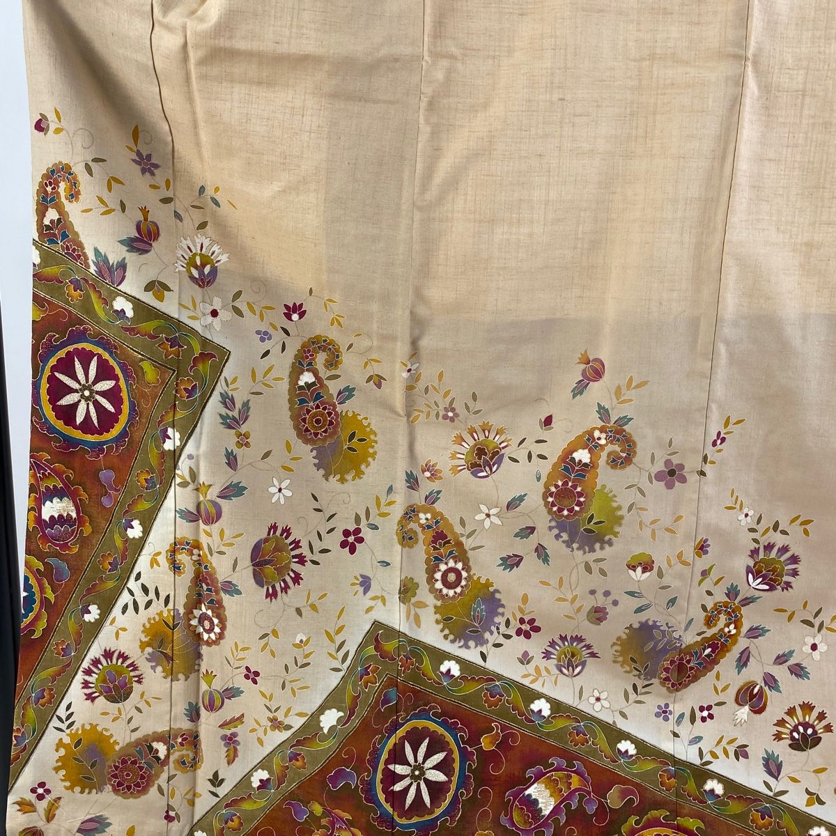 付下げ 身丈161.5cm 裄丈61.5cm S 袷 紬地 田中林次 落款 更紗 金彩 箔 薄オレンジ 正絹