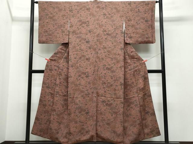 平和屋着物●人間国宝・南部芳松の息子 伝統工芸伝承者彫刻・南部幸雄　型染　小紋　笹花文　鬼しぼ縮緬　正絹　逸品　CAAS8739vf 平和屋着物○人間国宝・南部芳松の息子 伝統工芸伝承者彫刻・南部幸雄