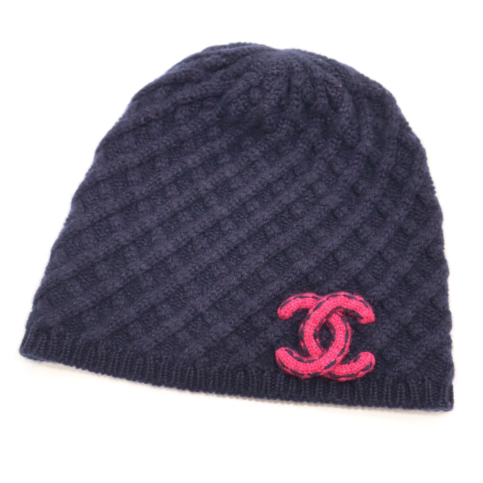 【未使用展示品】シャネル　カシミア　ココマーク　ニット帽　キャップ　ツイード CHANEL シャネル ニットキャップ ココマーク 帽子 ネイビー
