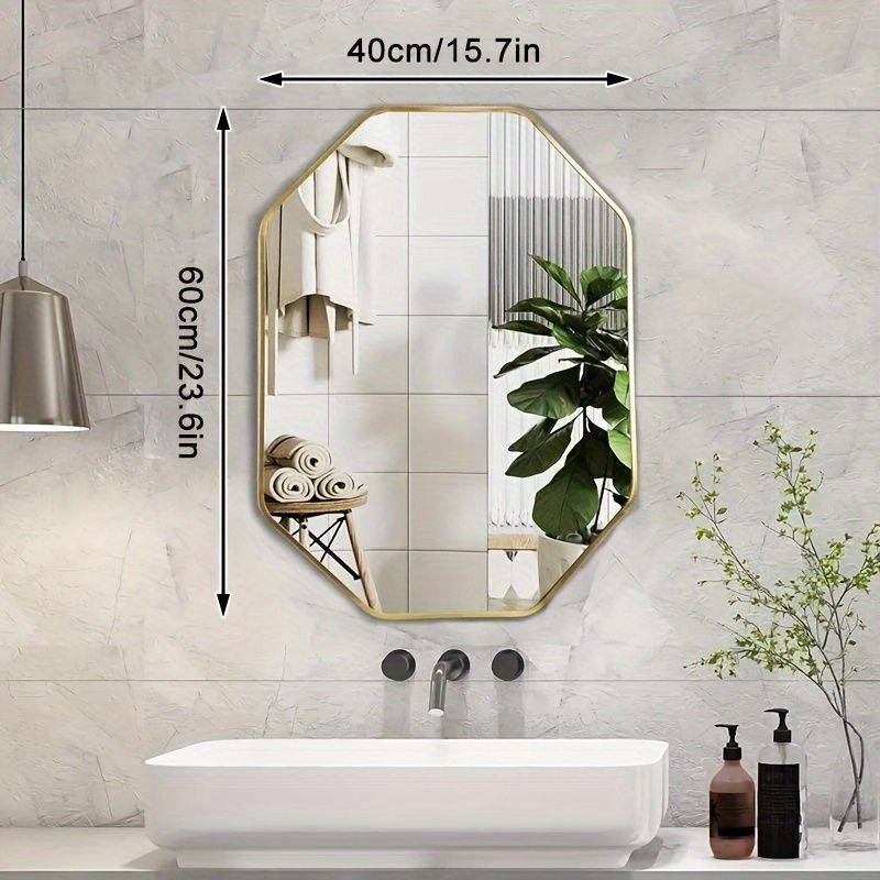 1個 60.96x40.64cm 八角形ミラー、楕円形壁掛けバスルームミラー - 寝室、リビングルーム、玄関用モダンな装飾アクセント - スリークなブラック/ゴールドフレーム、ステンレススチール＆ガラス、バスルームデコ