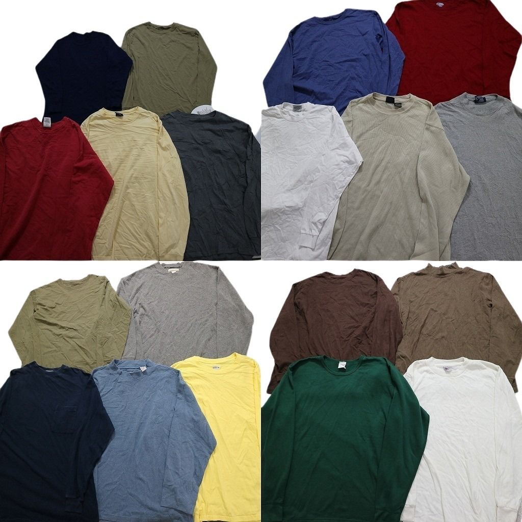 古着卸 まとめ売り 無地 長袖Tシャツ 19枚セット (メンズ S /M /L /XL ) ハイネック 丸首 アースカラー グレー ネイビー MU7565