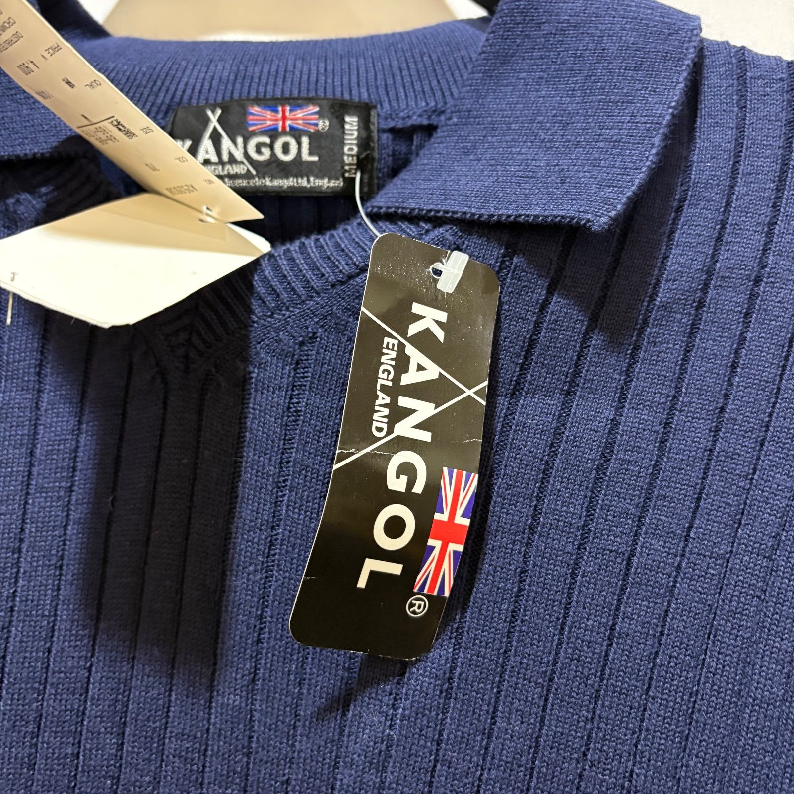 KANGOL ネイビー 長袖ポロシャツ KANGOL/カンゴール 別注 ロゴ ワンポイント刺繍 ラインデザイン