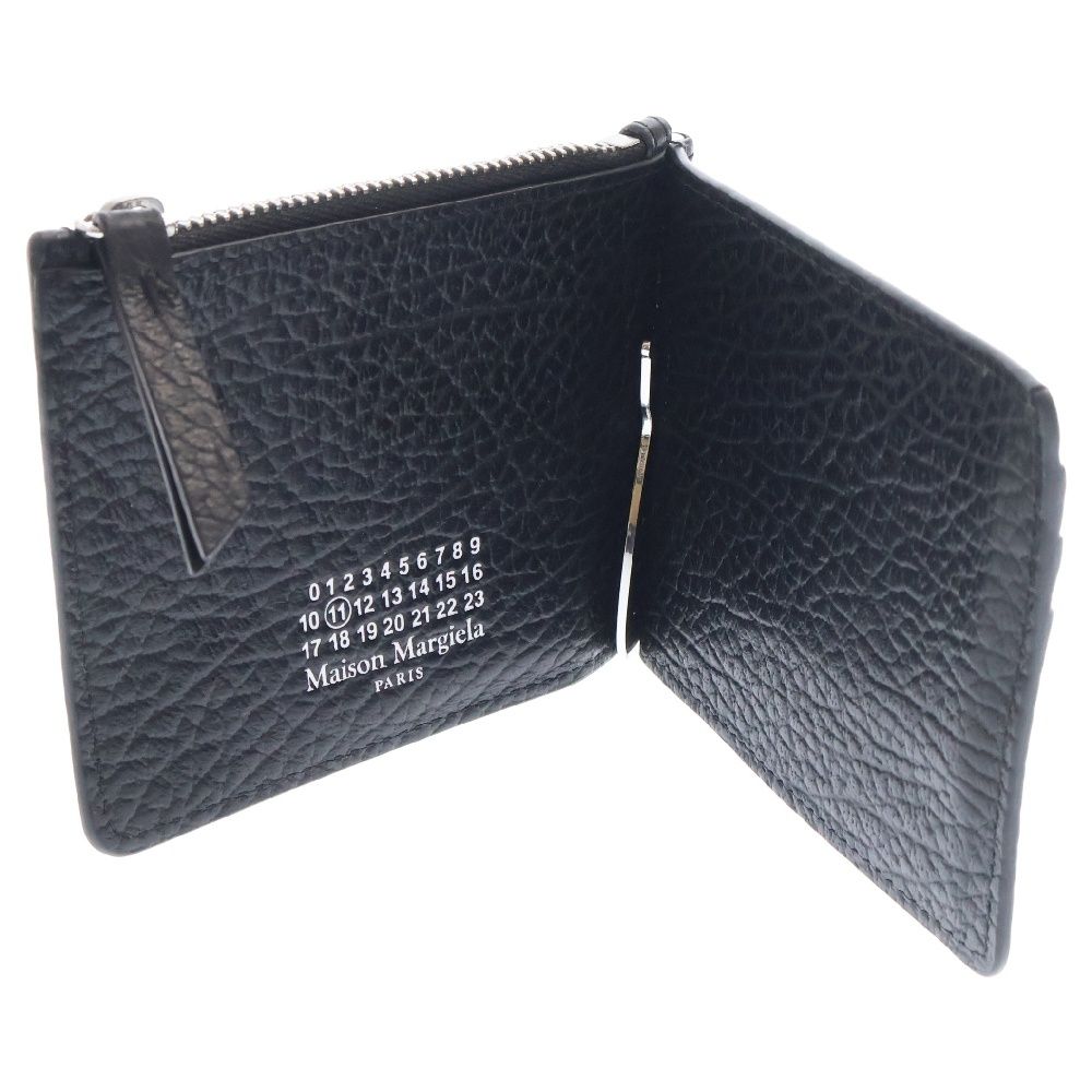 美品✨ メゾンマルジェラ　マネークリップ　折り財布　シボ革　ステッチ　黒 美品✨ メゾンマルジェラ マネークリップ 折り財布 シボ革