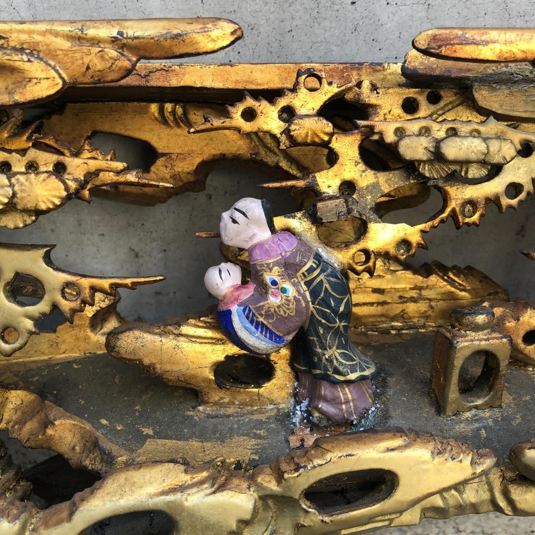 極彩色 金色 欄間 古美術 時代彫刻 建具部材 #842 - メルカリ