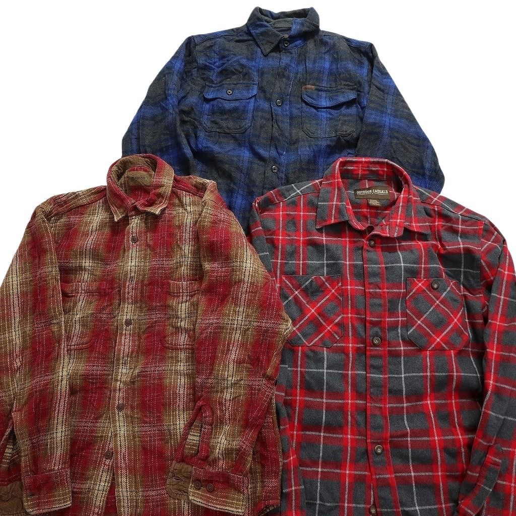 激安大特価，激安大特価，HOT 古着卸 まとめ売り ヘビーネル 長袖シャツ 10枚セット (メンズ L /XL ) シャドーチェック バッファローチェック 中古 古着 NB8025