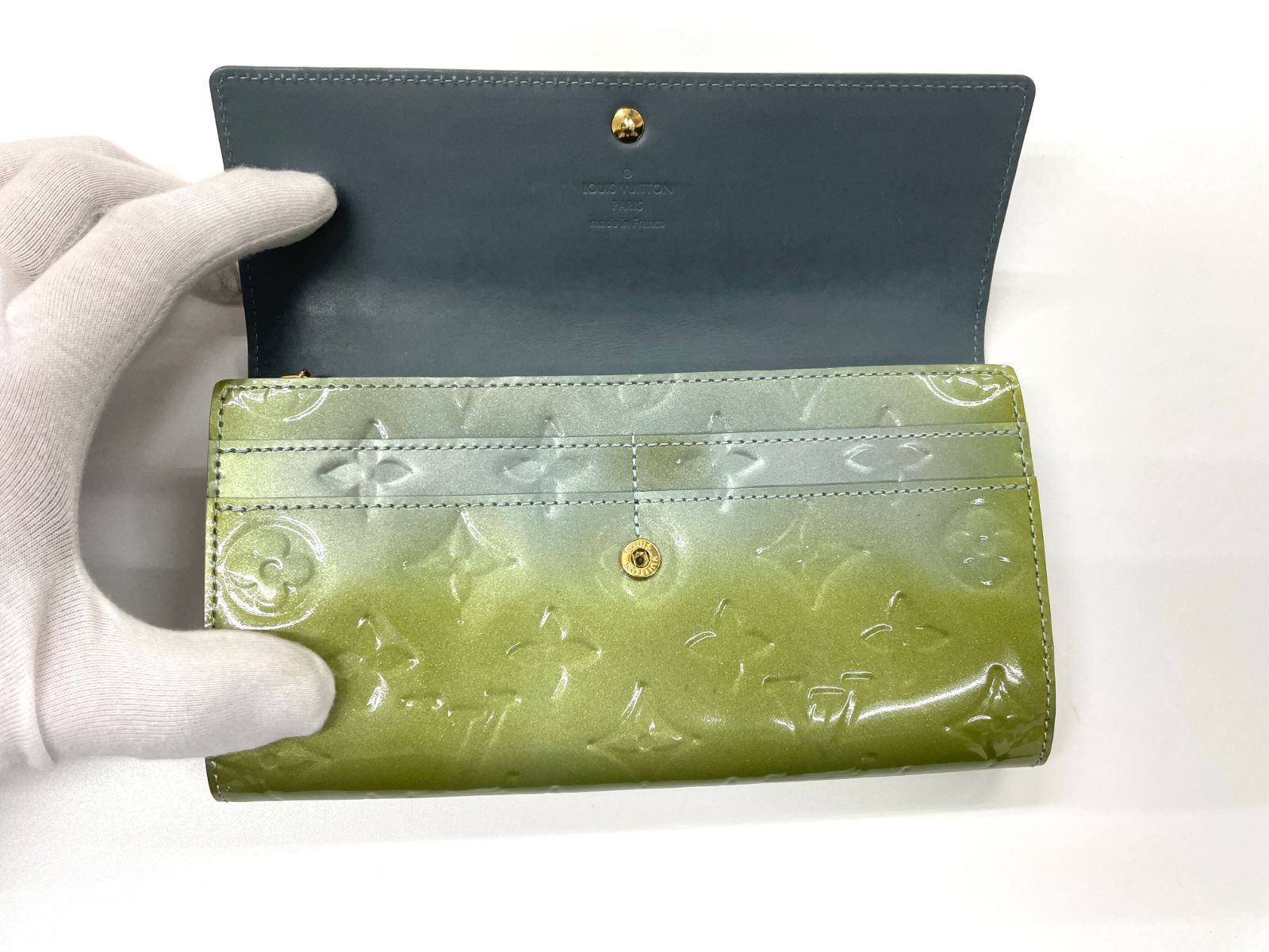 【美品】ルイヴィトン ポルトフォイユサラ 長財布 グリーン ヴェルニ モノグラム LOUIS VUITTON ルイ・ヴィトン モノグラム・ヴェルニ