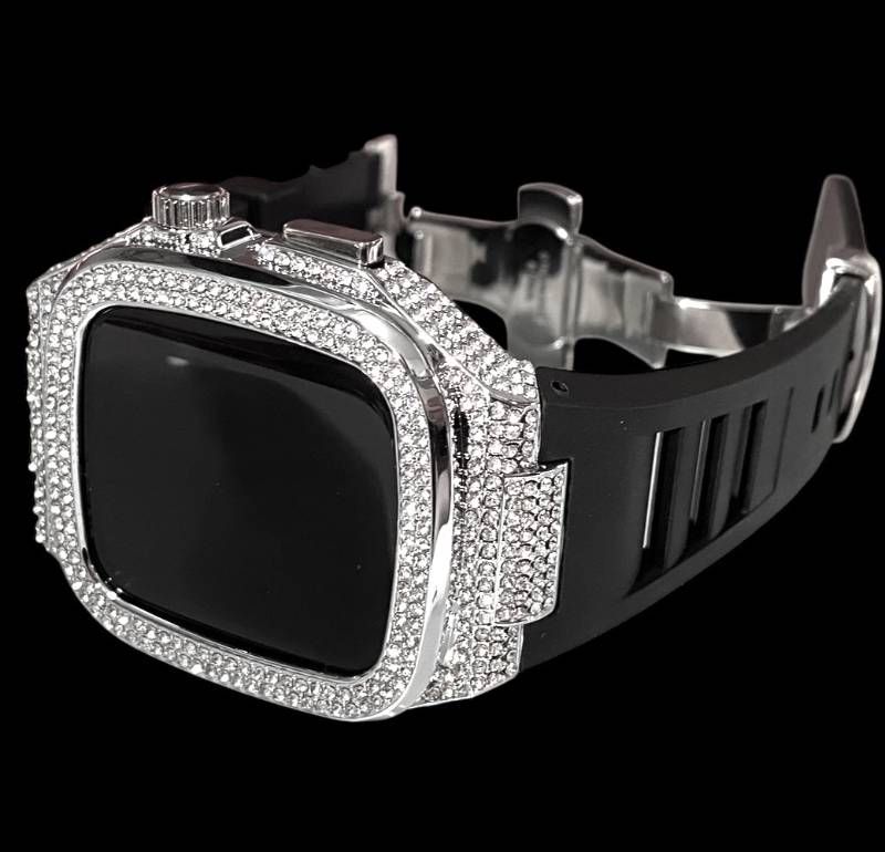 アップルウォッチケース 互換性カスタム カバー 保護 ギフト AppleWatch42 44 45 46 キラキラ ベルト レザー バンド series 4|5|6|7|8|9|10|11 se1|2|3 ブラック