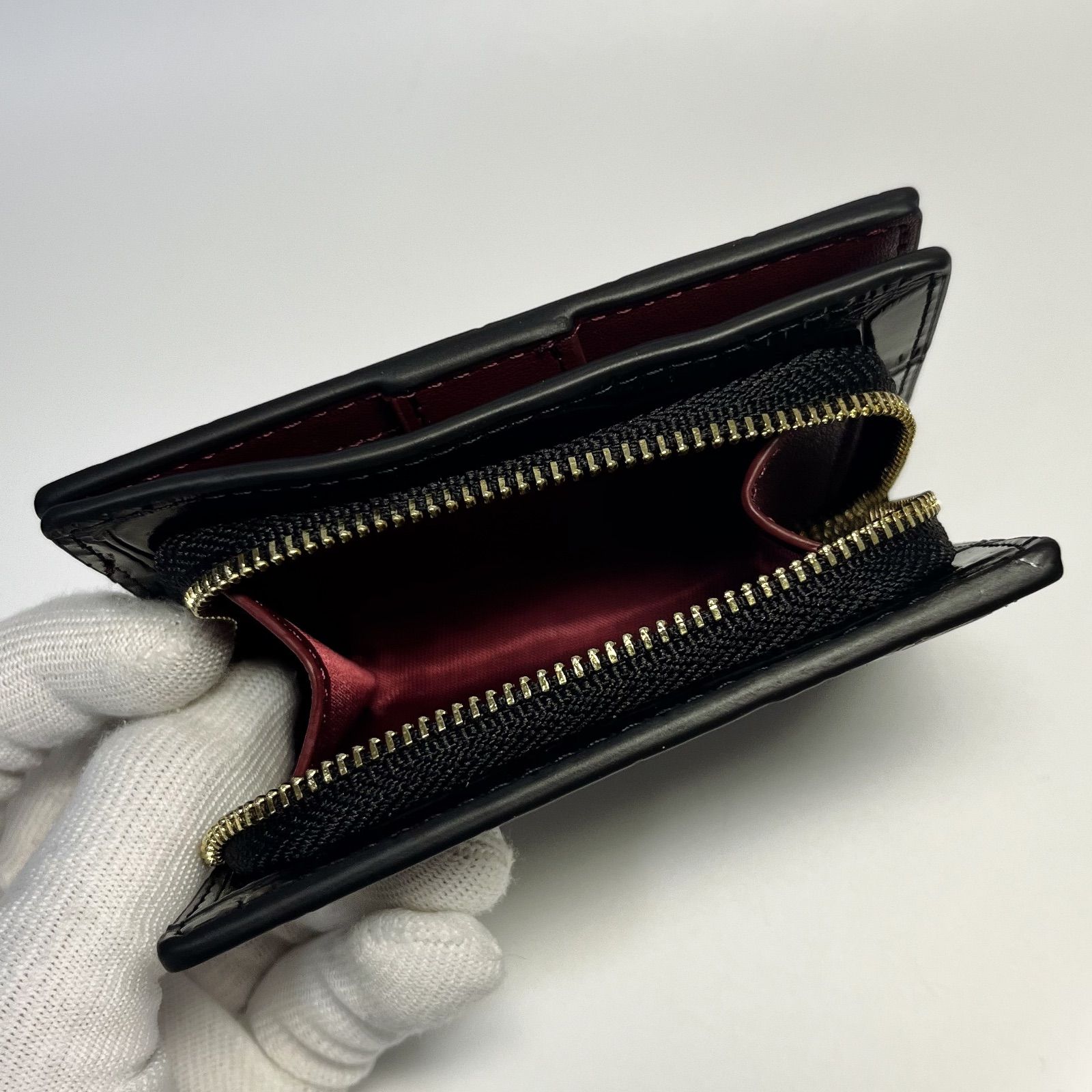 コーチCOACH 折り財布 クロコ型押し ブラック　C6092 黒　新品 レザー