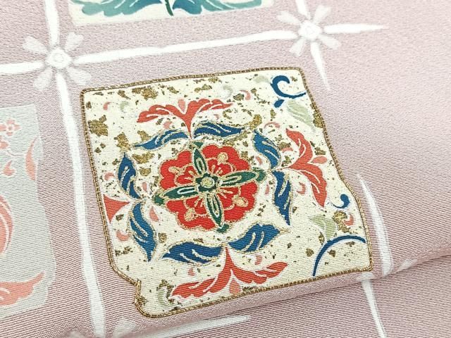 平和屋着物▽訪問着 単衣 駒刺繍 破れ色紙花文 金彩 正絹