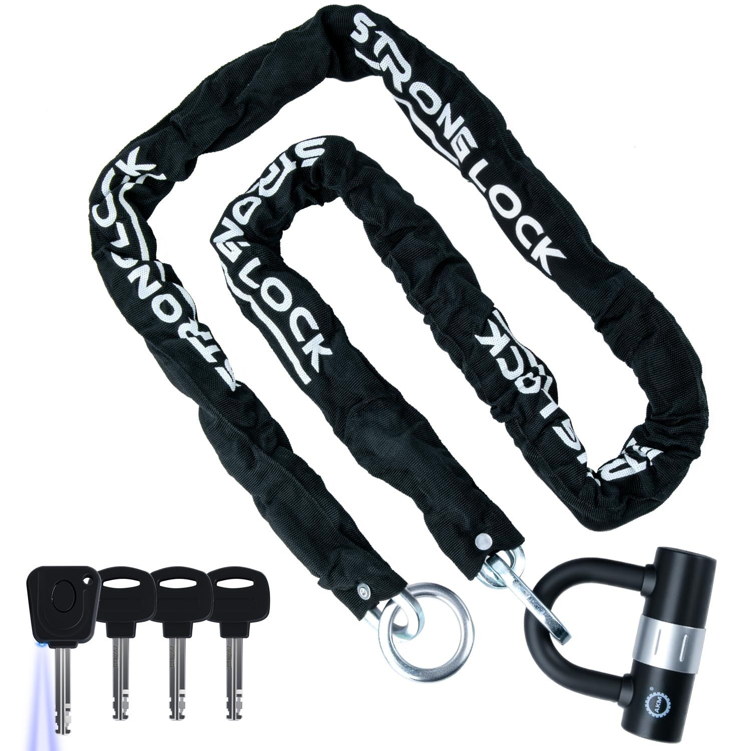 AKM バイクロック 高い耐切断性 太チェーンロック φ 直径 10mm×2000mm U字ロック付き 自転車原付オートバイク