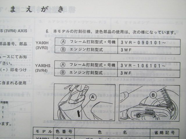 アクシス90 パーツリスト 1版 ヤマハ 正規 中古 バイク 整備書 YA90H YA90HS 3VR3 3VR4 3VR-090101～  3VR-106101～ 車検 パーツカタログ