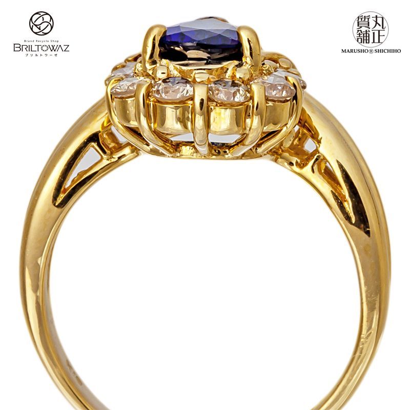 K18 サファイア ダイヤ リング S1.05ct D0.65ct リング イエローゴールド 12号 ダイヤモンド レディース 9月誕生石 ジュエリー USED【中古】【ブリルトワーゼ】【丸正質舗】【質屋】(573620)