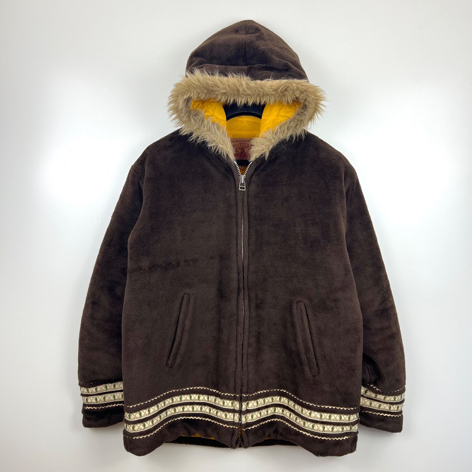 A BATHING APE 90s archive s ier fur Inuit hoodie jacket L アベイシングエイプ 初期 ソルジャー柄 ファーフード イヌイット シェルパジャケット ジップ アーカイブ 裏原 NIGO