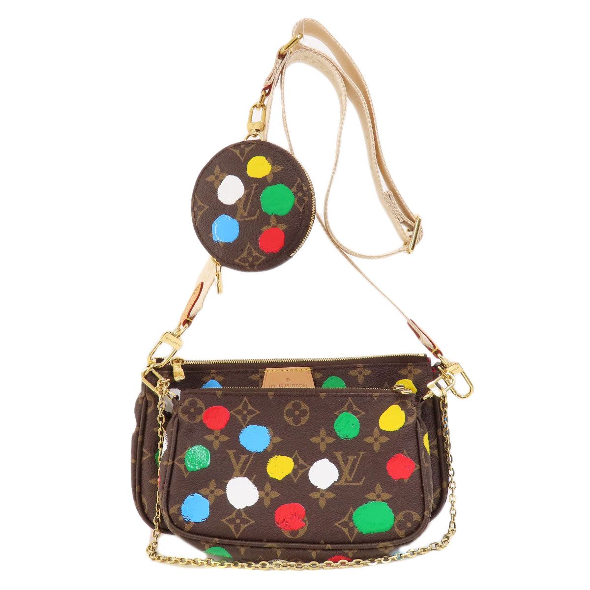 極美品 LOUIS VUITTON ルイヴィトン 草間彌生 ミュルティ ポシェット アクセソワール M46385 モノグラムキャンバス マルチカラー 中古 4b013939 LOUIS VUITTON ルイヴィトン M46385 ミュルティポシェット アクセ