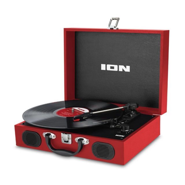 ION Audio アイオンオーディオ ポータブルレコードプレーヤー スーツケース型 スピーカー内蔵持ち運び 電池でも稼働 Vinyl Transport 赤