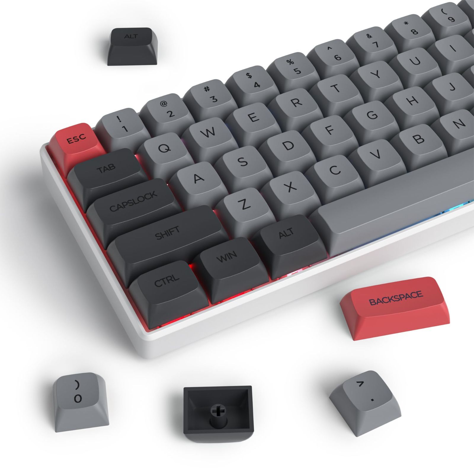 Color:Grey red XDA PBT キーキャップ、134 キー昇華型グレー