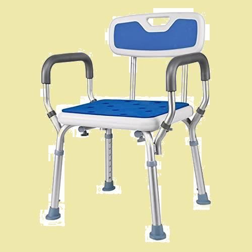 軽量 丈夫 お風呂椅子 背もたれ付き 取り外し 6段階高さ調節 手すり シャワークリップと滑り止めマット付き アルミ合金フレーム 介護ダイニングチェア 転倒防止 シャワーチェア ベンチ 立ち上がり補助 入浴用品 日本語説明書付き 肘掛け付
