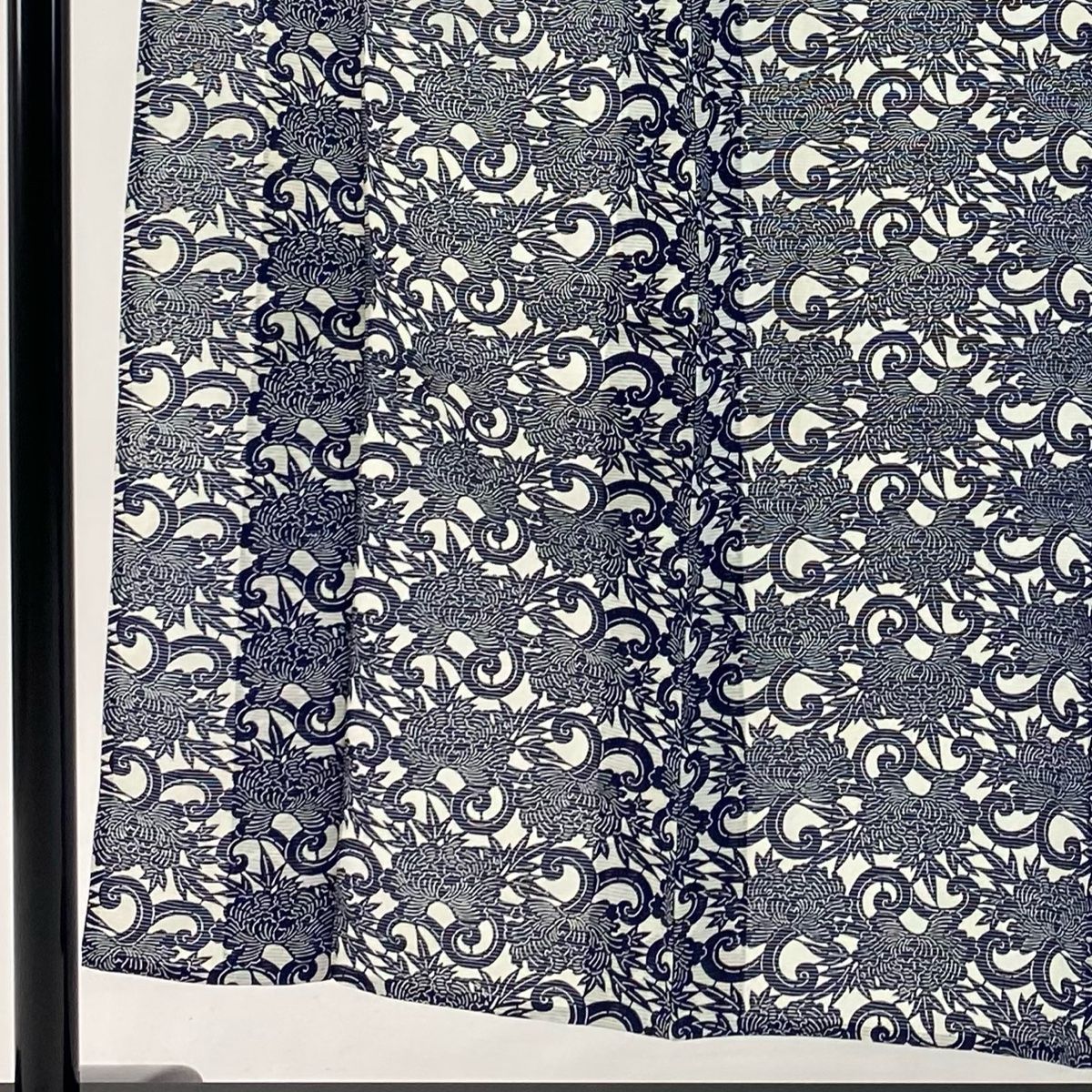 小紋 身丈154cm 裄丈61.5cm S 薄物 絽 花唐草 藍色 綿 秀品