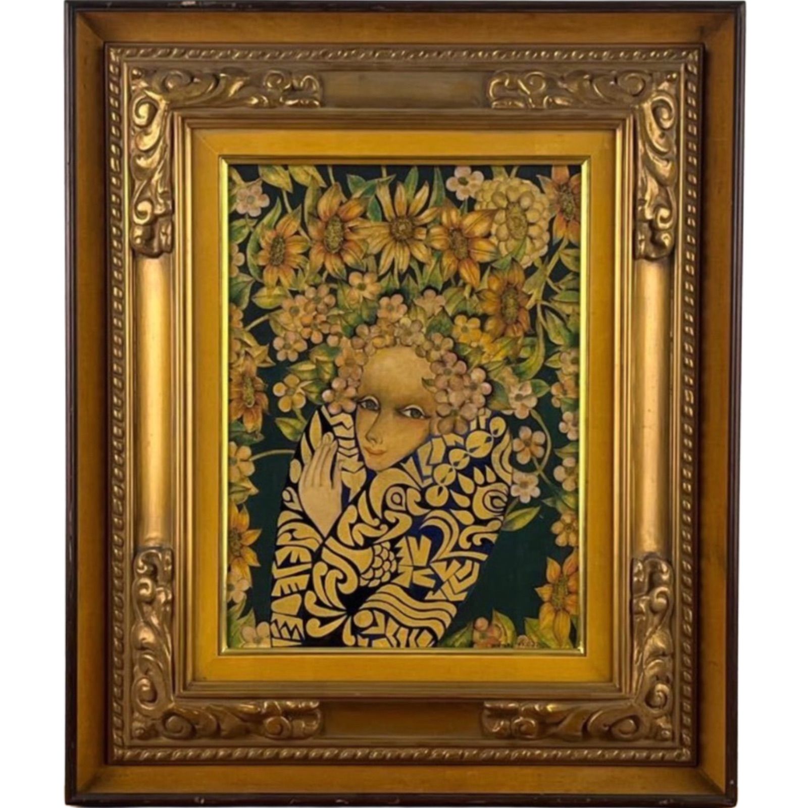 上河辺みち 油彩「ばら」 額装 共シール 1978年 油絵 油画 D