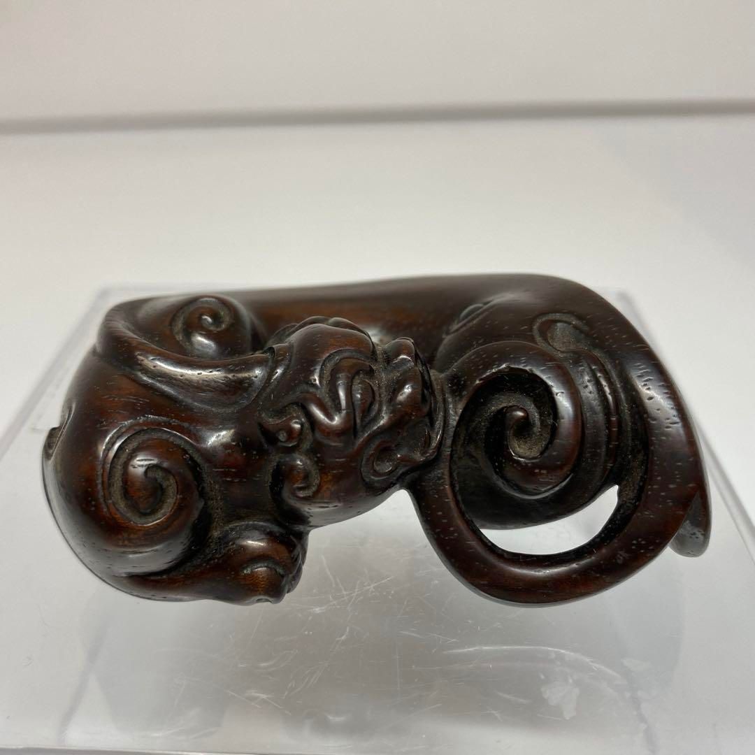 中国古玩 唐木 紫檀獣 43g トトル 東さ6-0426 1F