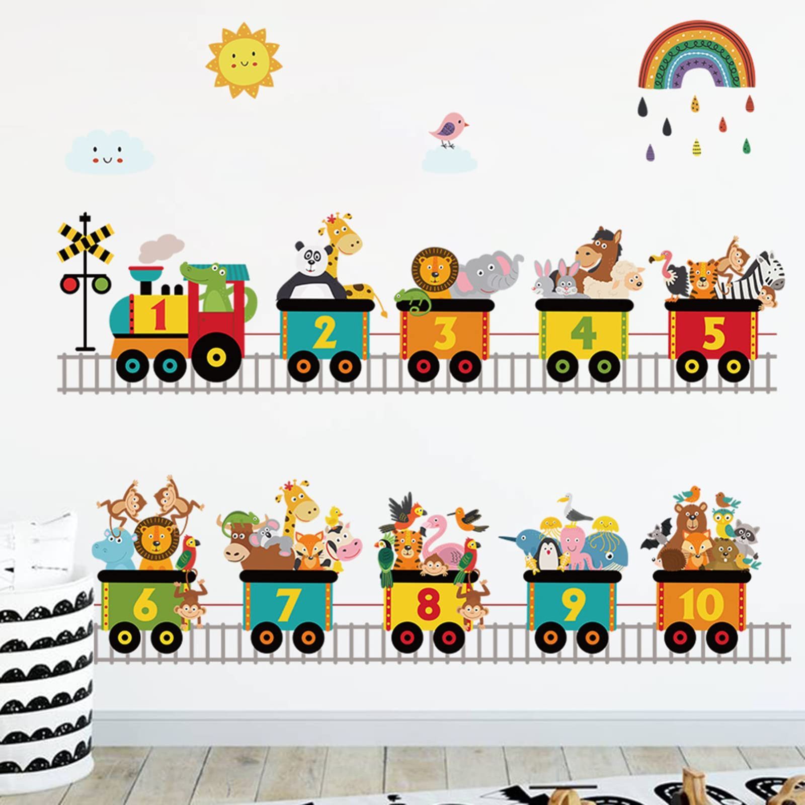 room toy ウォールシール wall 防水 ウォールデコ 保育園 sticker 幼稚園 こども部屋 ウォールすてっかー decoration 漫画の電車 番号 動物 壁に貼る はがせる 壁紙シール 小さな電車 壁飾り 子供 ウォ