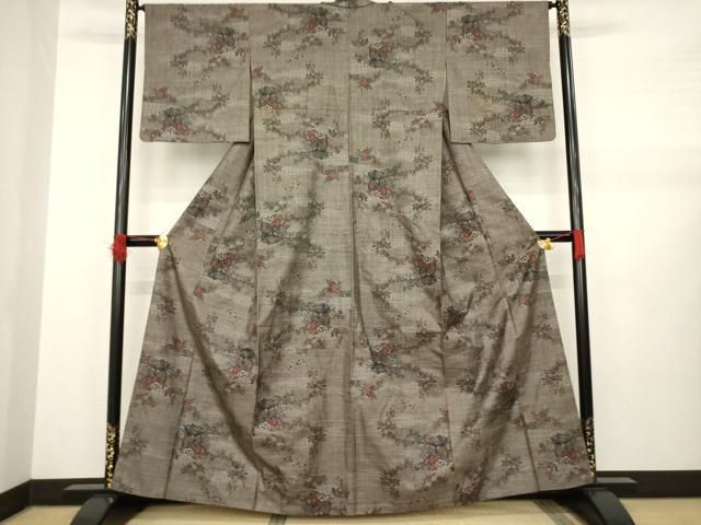 平和屋着物 本場大島紬 カタス9マルキ 御所車花文 正絹 AABA9458ck