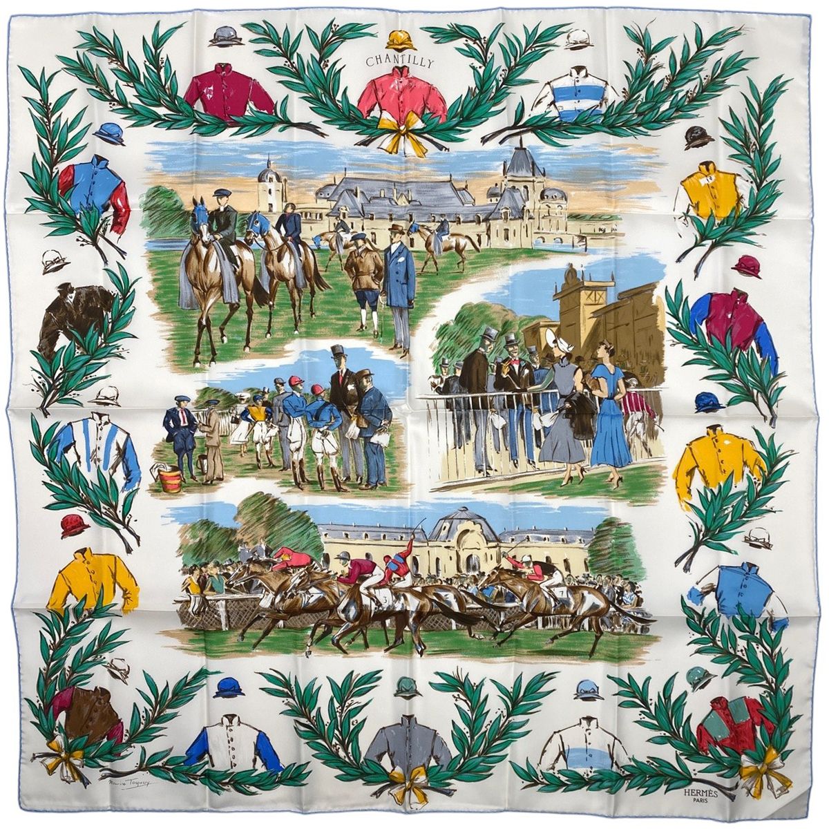 エルメス HERMES カレ 90 CHANTILLY 競馬場 スカーフ シルク レディース
