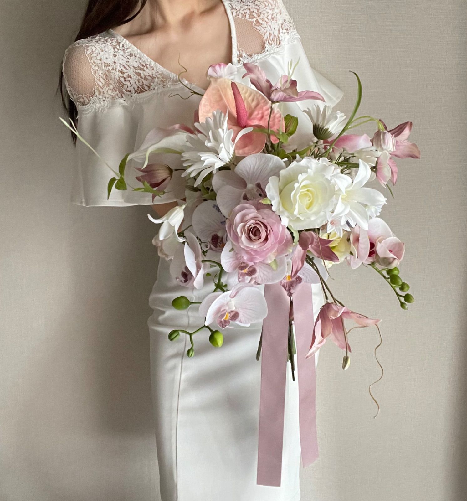 ウェディングブーケ ブートニア アーティフィシャルフラワー mauve